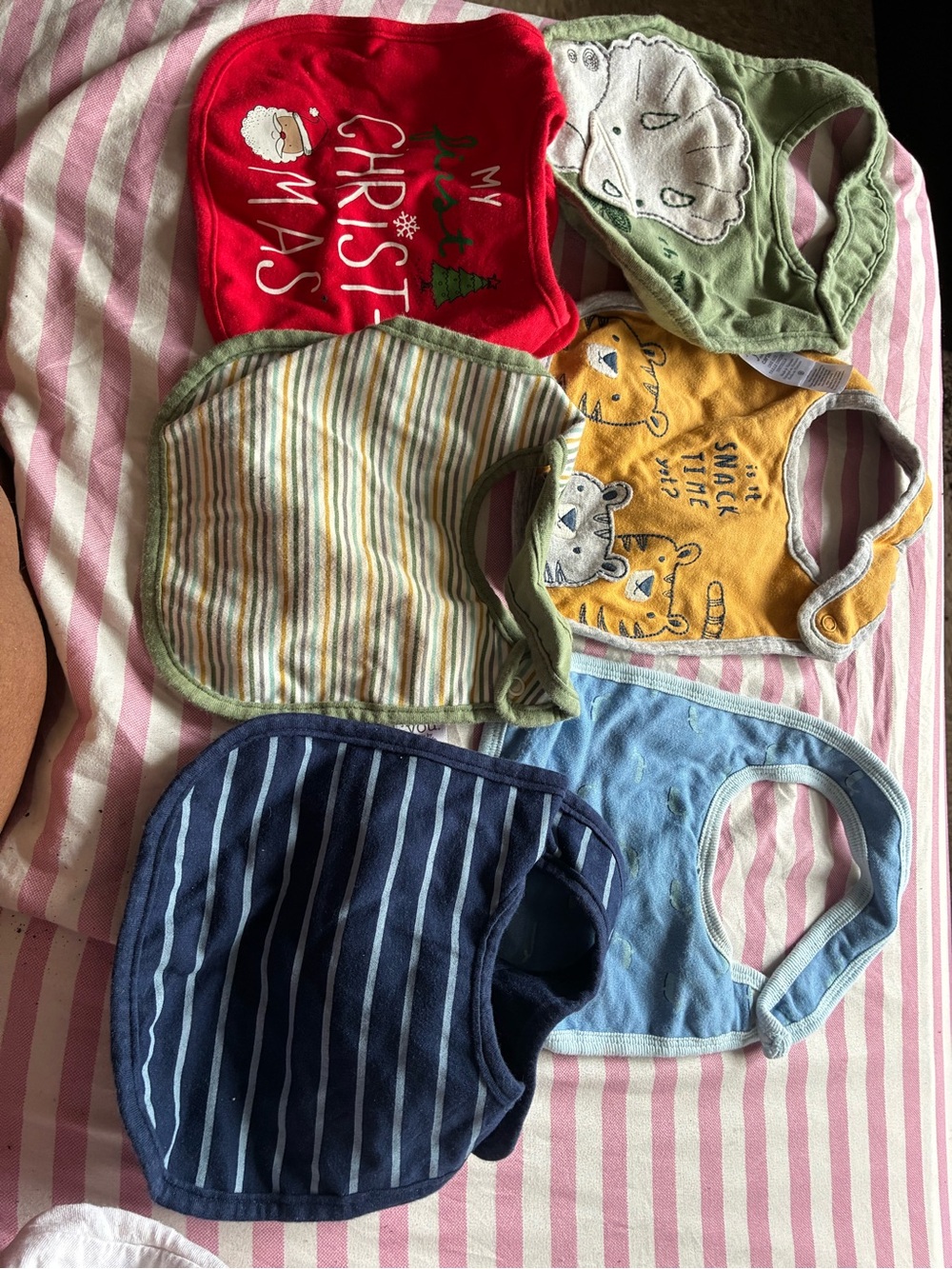 Carters 6 piece Bib Set - Green, Red, Yellow, 3 long sleeve sleepers size 18-24